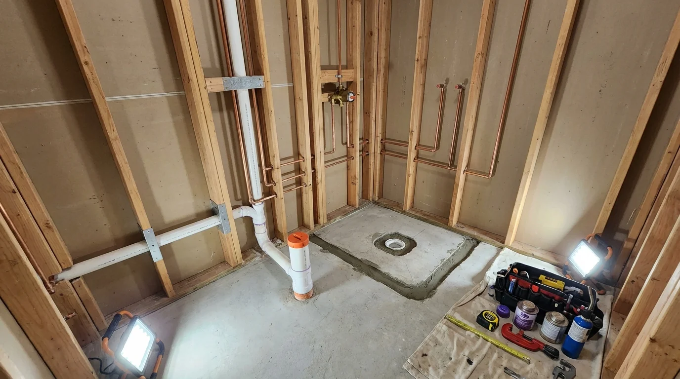 Bathroom rough-in plumbing during remodel by Johns Plumbing LLC in Maunabo