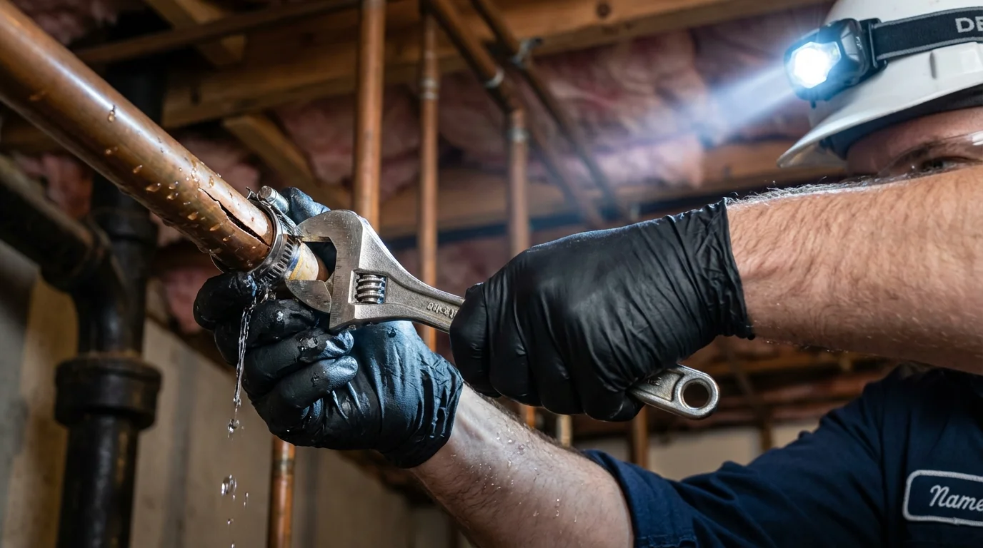 Emergency pipe clamp repair being performed by a Johns Plumbing LLC plumber in Maunabo
