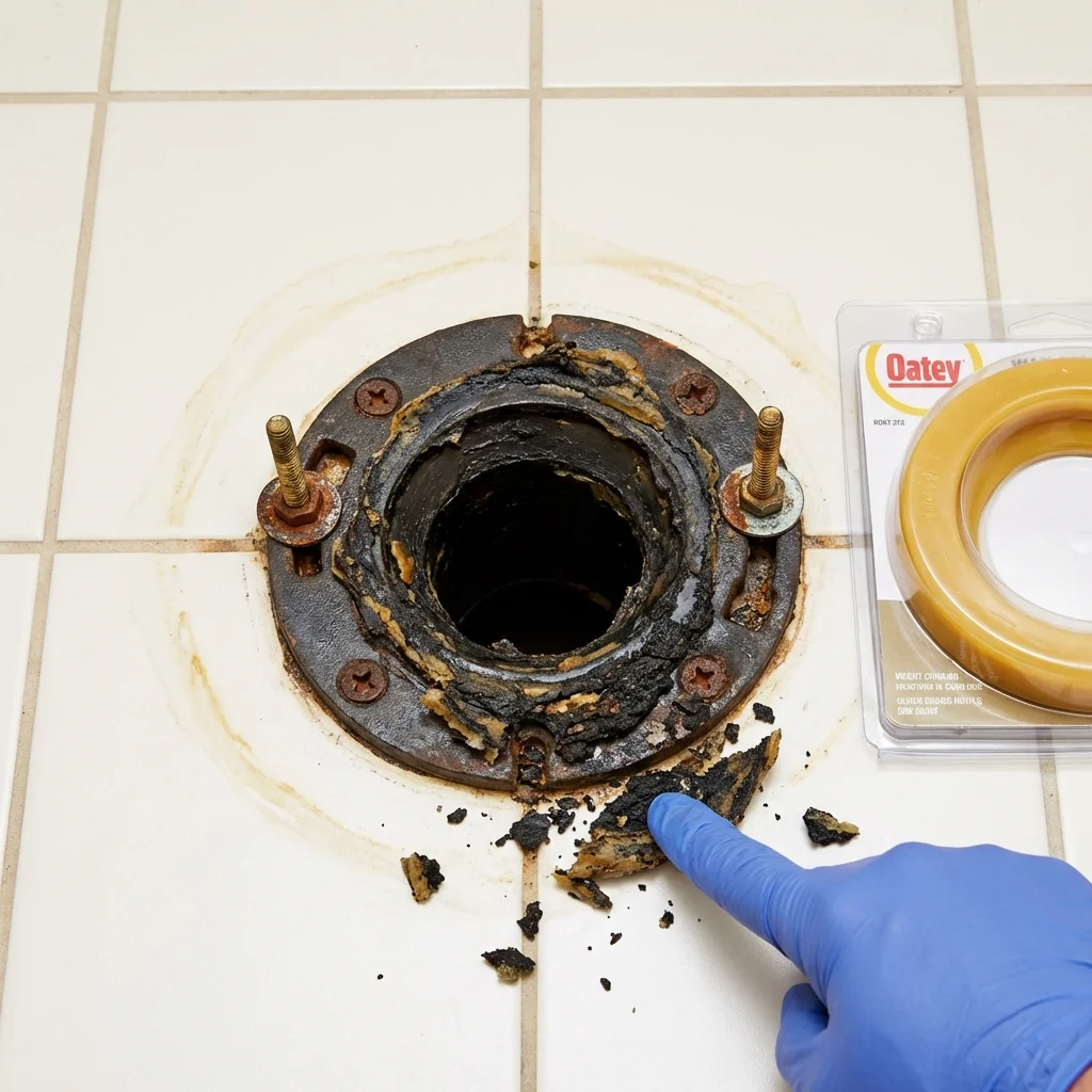 Failed wax ring showing water seepage at the base of a toilet in a Maunabo, PR home